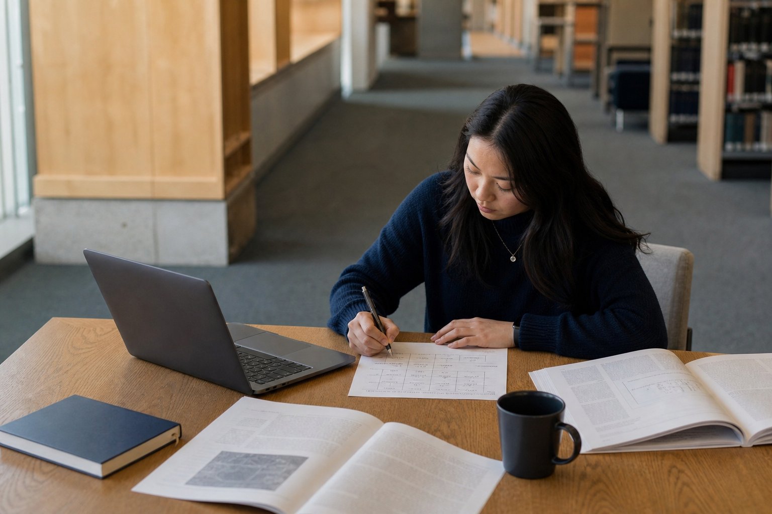 A prospective doctoral student comparing programs and taking notes